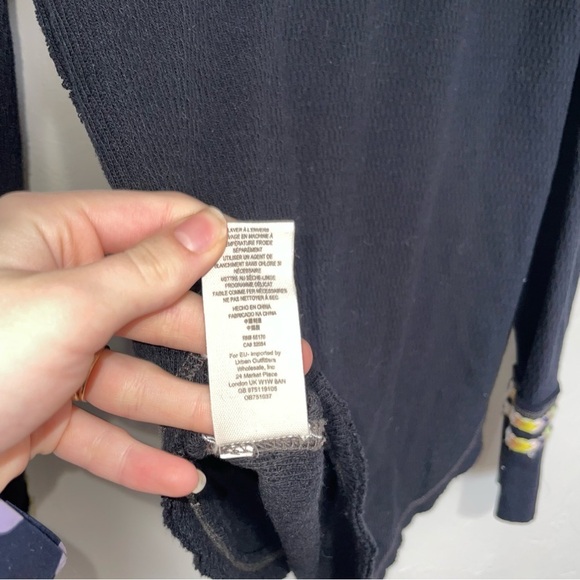 Free People Black Rainbow Embroidered Thermal Knit Henley Top - Picture 12 of 12